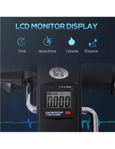 HOMCOM Mini Exercise Bike, Portable Pedal Exerciser, Under Desk Bike with LCD Display for Legs and Arms Training, Black