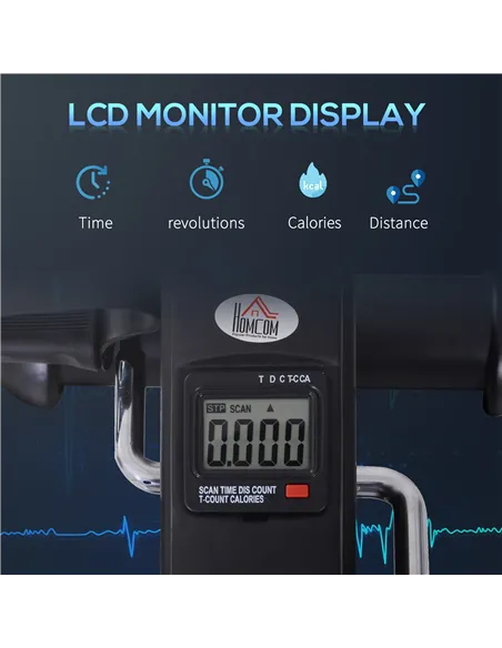 HOMCOM Mini Exercise Bike, Portable Pedal Exerciser, Under Desk Bike with LCD Display for Legs and Arms Training, Black