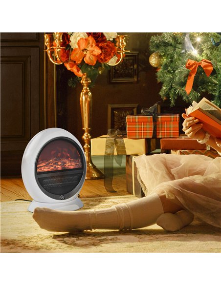 HOMCOM Freestanding Electric Fireplace Indoor Space Table Top Heater with Realistic Flame Effect, Rotatable Head, Overheating Pr