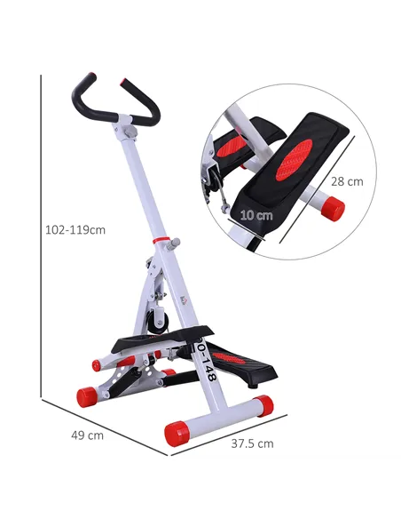 HOMCOM Stepper w/ Handle Hand Grip Workout Fitness Machine For Fitness Aerobic Exercise Home Gym Red