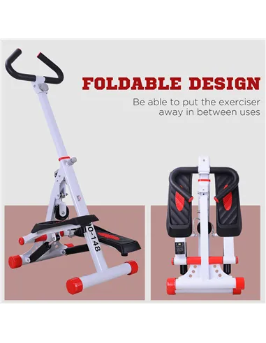 HOMCOM Stepper w/ Handle Hand Grip Workout Fitness Machine For Fitness Aerobic Exercise Home Gym Red