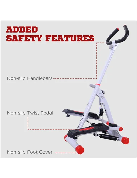 HOMCOM Stepper w/ Handle Hand Grip Workout Fitness Machine For Fitness Aerobic Exercise Home Gym Red