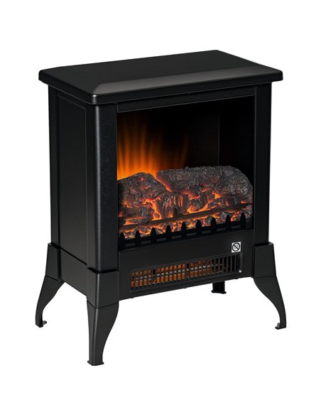 HOMCOM Electric Fireplace Stove, Free standing Fireplace Heater with Realistic Flame Effect, Adjustable Temperature and Overheat