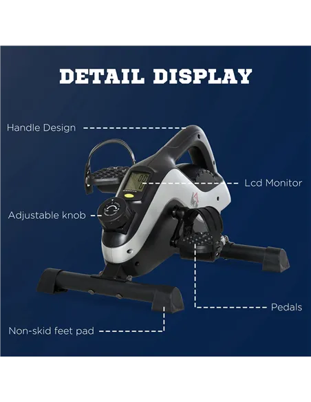 HOMCOM Portable Pedal Exerciser, Mini Exercise Bike with 8 Levels Magnetic Resistance and LCD Display, Cycle Leg Exerciser Sitti