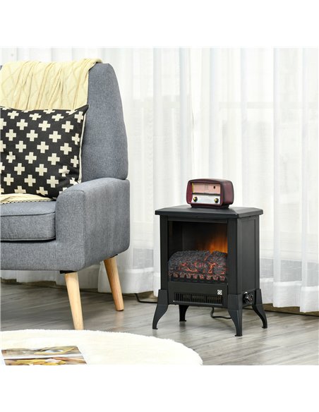 HOMCOM Electric Fireplace Stove, Free standing Fireplace Heater with Realistic Flame Effect, Adjustable Temperature and Overheat