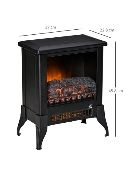 HOMCOM Electric Fireplace Stove, Free standing Fireplace Heater with Realistic Flame Effect, Adjustable Temperature and Overheat
