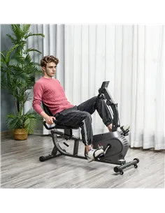 HOMCOM Recumbent Exercise Bike Recovery Exerciser, 8-Level Magnetic Resistance Stationary Bike with Pad Holder, LCD Monitor, for 2