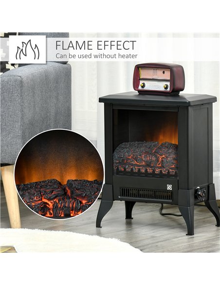 HOMCOM Electric Fireplace Stove, Free standing Fireplace Heater with Realistic Flame Effect, Adjustable Temperature and Overheat
