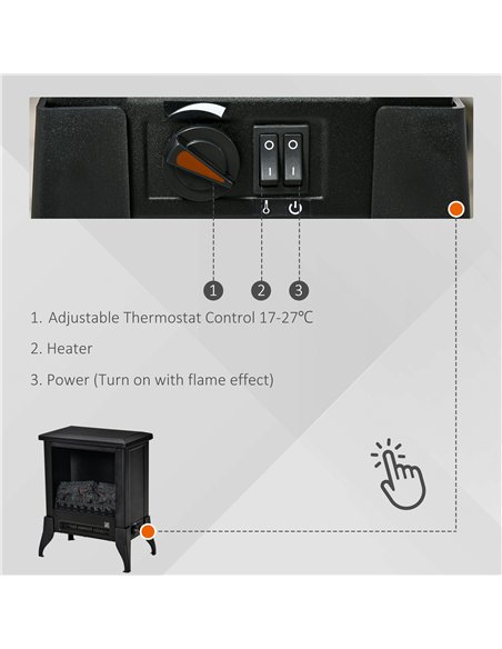 HOMCOM Electric Fireplace Stove, Free standing Fireplace Heater with Realistic Flame Effect, Adjustable Temperature and Overheat