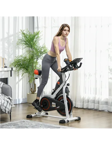 HOMCOM Exercise Bike, 8kg Flywheel Stationary Bike Indoor Cycling Machine with Adjustable Resistance Seat Handlebar, White