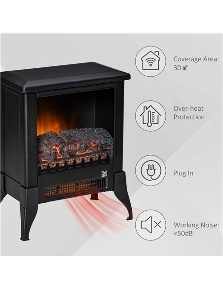 HOMCOM Electric Fireplace Stove, Free standing Fireplace Heater with Realistic Flame Effect, Adjustable Temperature and Overheat