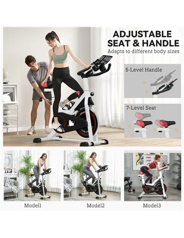 HOMCOM Exercise Bike, 8kg Flywheel Stationary Bike Indoor Cycling Machine with Adjustable Resistance Seat Handlebar, White