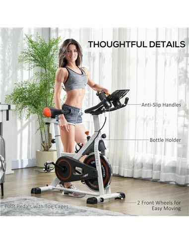 HOMCOM Exercise Bike, 8kg Flywheel Stationary Bike Indoor Cycling Machine with Adjustable Resistance Seat Handlebar, White