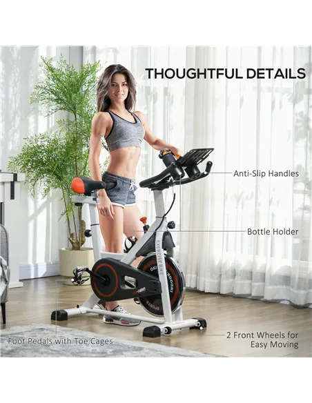 HOMCOM Exercise Bike, 8kg Flywheel Stationary Bike Indoor Cycling Machine with Adjustable Resistance Seat Handlebar, White