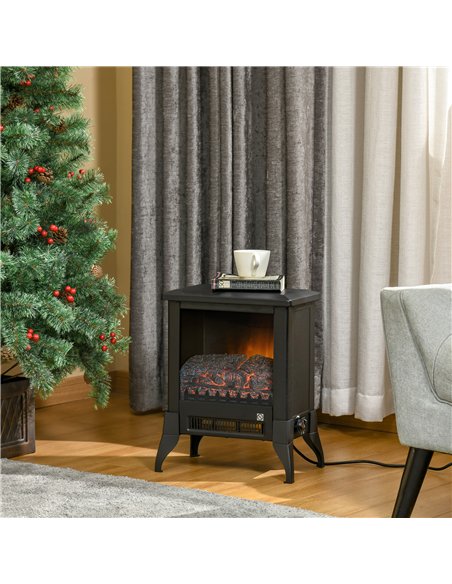 HOMCOM Electric Fireplace Stove, Free standing Fireplace Heater with Realistic Flame Effect, Adjustable Temperature and Overheat