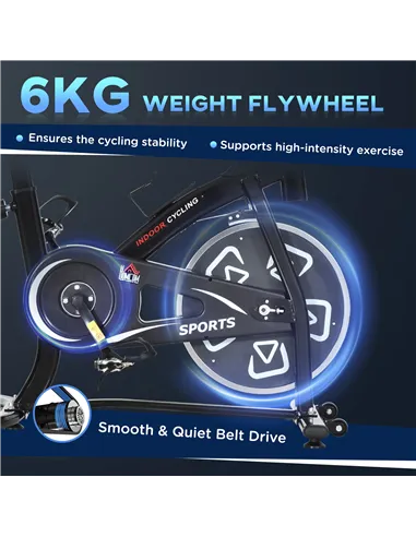 HOMCOM Indoor Stationary Exercise Bike 6kg Flywheel Fitness Cardio Workout Bke Trainer for Home Gym w/ Adjustable Resistance LCD