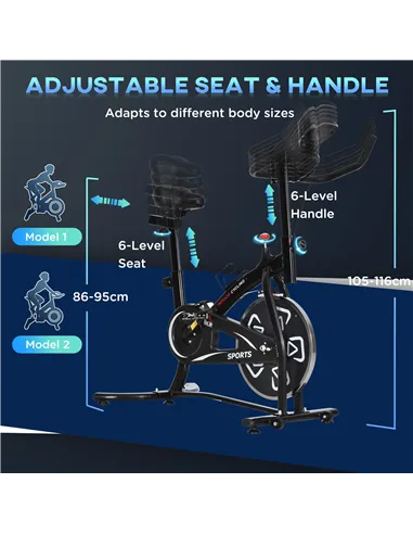 HOMCOM Indoor Stationary Exercise Bike 6kg Flywheel Fitness Cardio Workout Bke Trainer for Home Gym w/ Adjustable Resistance LCD