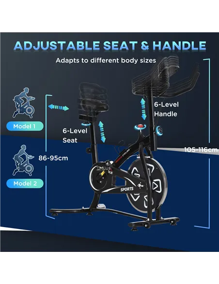 HOMCOM Indoor Stationary Exercise Bike 6kg Flywheel Fitness Cardio Workout Bke Trainer for Home Gym w/ Adjustable Resistance LCD