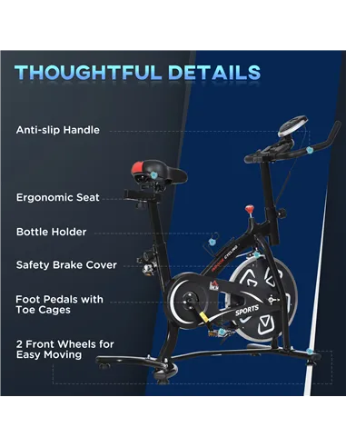 HOMCOM Indoor Stationary Exercise Bike 6kg Flywheel Fitness Cardio Workout Bke Trainer for Home Gym w/ Adjustable Resistance LCD