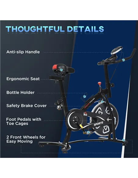 HOMCOM Indoor Stationary Exercise Bike 6kg Flywheel Fitness Cardio Workout Bke Trainer for Home Gym w/ Adjustable Resistance LCD