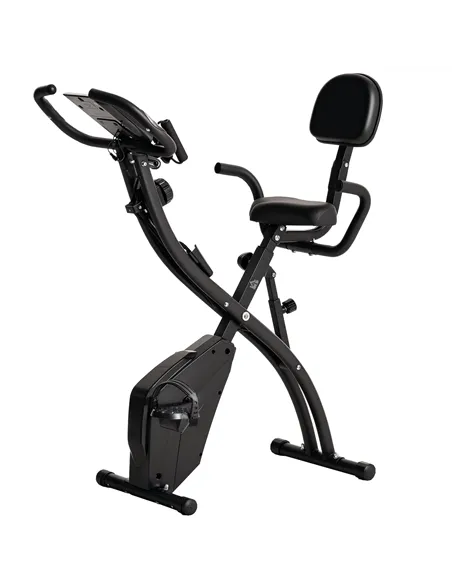 HOMCOM 2-in-1 Folding Exercise Bike with 8-Level Magnetic Resistance, Arm Resistance Band, Pulse Sensor, Black