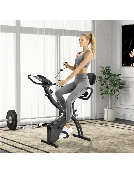 HOMCOM 2-in-1 Folding Exercise Bike with 8-Level Magnetic Resistance, Arm Resistance Band, Pulse Sensor, Black