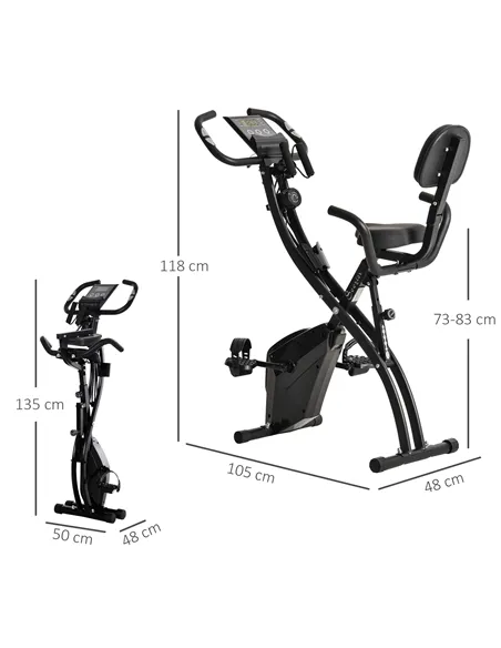 HOMCOM 2-in-1 Folding Exercise Bike with 8-Level Magnetic Resistance, Arm Resistance Band, Pulse Sensor, Black