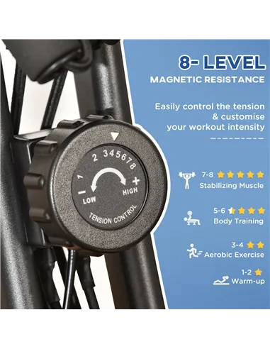 HOMCOM 2-in-1 Folding Exercise Bike with 8-Level Magnetic Resistance, Arm Resistance Band, Pulse Sensor, Black