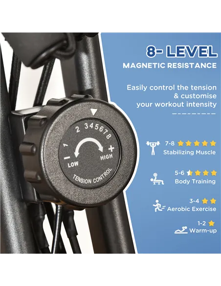 HOMCOM 2-in-1 Folding Exercise Bike with 8-Level Magnetic Resistance, Arm Resistance Band, Pulse Sensor, Black