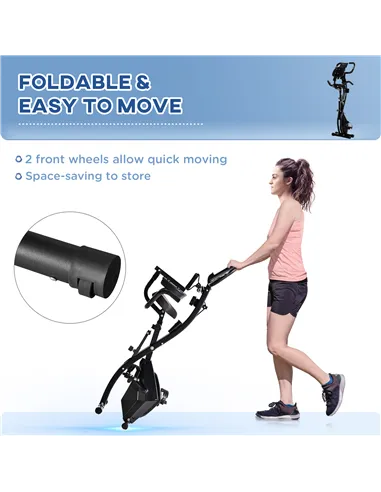 HOMCOM 2-in-1 Folding Exercise Bike with 8-Level Magnetic Resistance, Arm Resistance Band, Pulse Sensor, Black