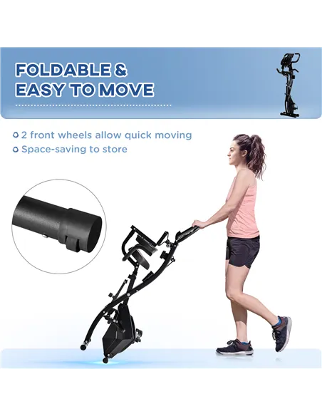 HOMCOM 2-in-1 Folding Exercise Bike with 8-Level Magnetic Resistance, Arm Resistance Band, Pulse Sensor, Black