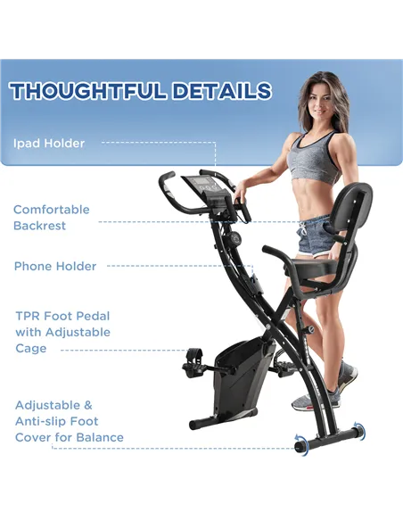 HOMCOM 2-in-1 Folding Exercise Bike with 8-Level Magnetic Resistance, Arm Resistance Band, Pulse Sensor, Black