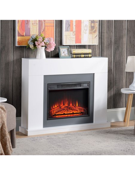 HOMCOM Electric Fireplace Suite with Remote Control, 2000W Freestanding Fireplace Heater with LED Flame Effect, Overheat Protect