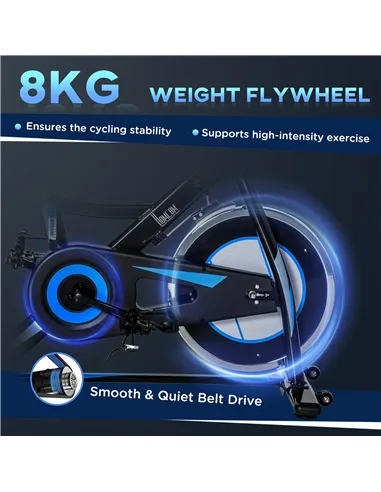 HOMCOM Stationary Exercise Bike, 8kg Flywheel Indoor Cycling Workout Fitness Bike, Adjustable Resistance Cardio Exercise Machine