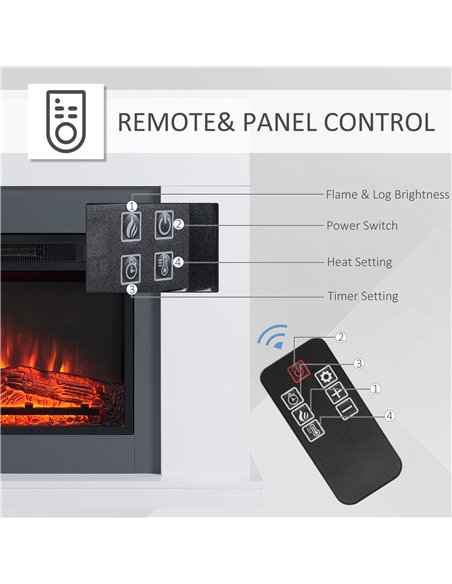 HOMCOM Electric Fireplace Suite with Remote Control, 2000W Freestanding Fireplace Heater with LED Flame Effect, Overheat Protect