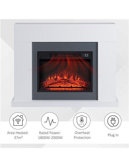 HOMCOM Electric Fireplace Suite with Remote Control, 2000W Freestanding Fireplace Heater with LED Flame Effect, Overheat Protect