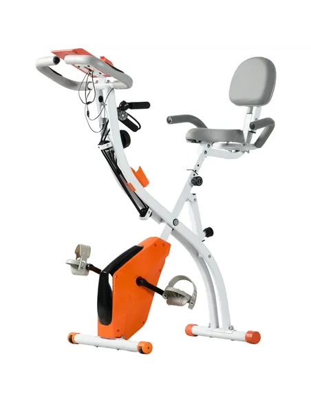 HOMCOM 2-in-1 Folding Exercise Bike with 8-Level Magnetic Resistance, Arm Resistance Band, Pulse Sensor, Orange
