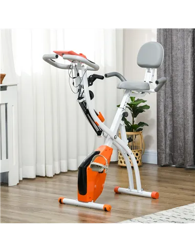 HOMCOM 2-in-1 Folding Exercise Bike with 8-Level Magnetic Resistance, Arm Resistance Band, Pulse Sensor, Orange