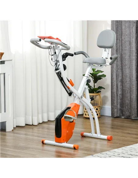 HOMCOM 2-in-1 Folding Exercise Bike with 8-Level Magnetic Resistance, Arm Resistance Band, Pulse Sensor, Orange