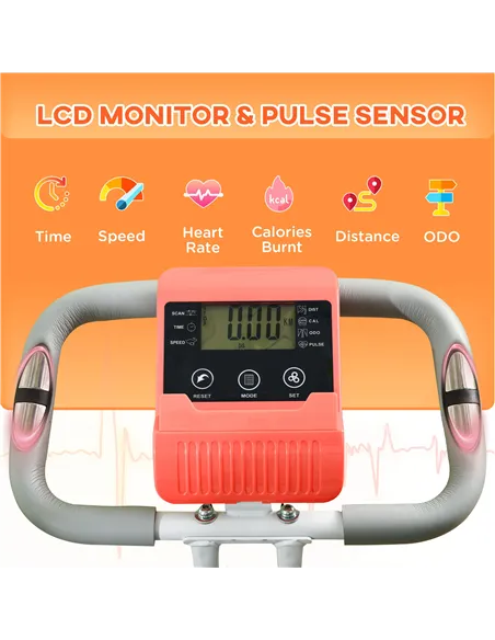 HOMCOM 2-in-1 Folding Exercise Bike with 8-Level Magnetic Resistance, Arm Resistance Band, Pulse Sensor, Orange