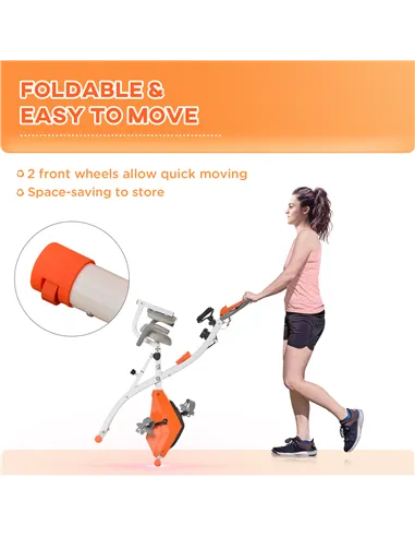 HOMCOM 2-in-1 Folding Exercise Bike with 8-Level Magnetic Resistance, Arm Resistance Band, Pulse Sensor, Orange