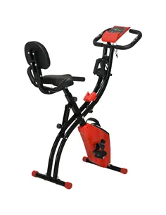 HOMCOM 2-in-1 Folding Exercise Bike with 8-Level Magnetic Resistance, Arm Resistance Band, Pulse Sensor, Red