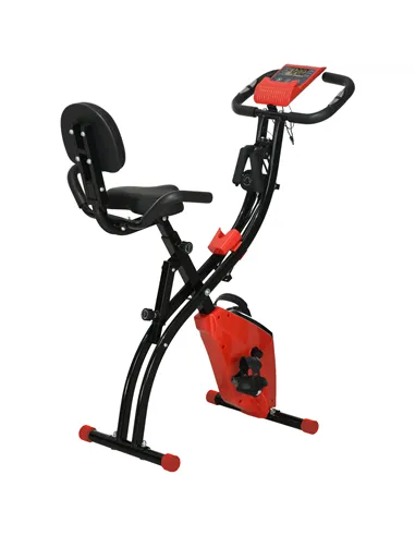 HOMCOM 2-in-1 Folding Exercise Bike with 8-Level Magnetic Resistance, Arm Resistance Band, Pulse Sensor, Red