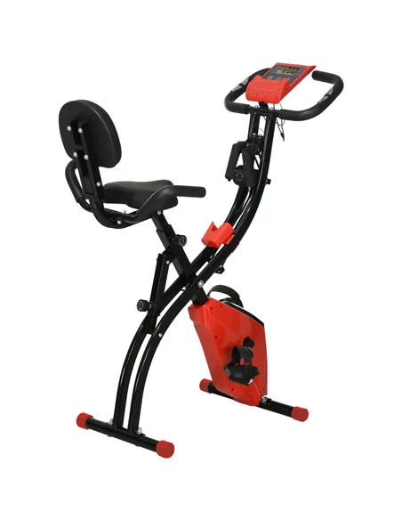 HOMCOM 2-in-1 Folding Exercise Bike with 8-Level Magnetic Resistance, Arm Resistance Band, Pulse Sensor, Red