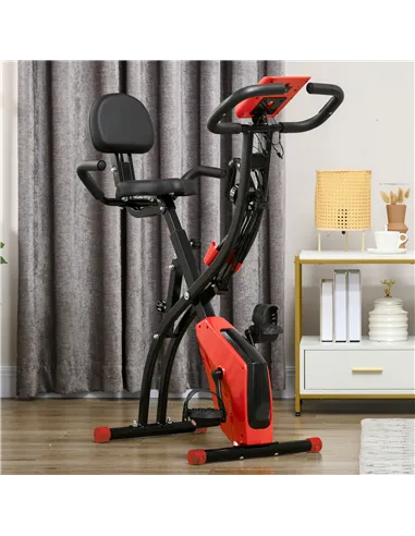 HOMCOM 2-in-1 Folding Exercise Bike with 8-Level Magnetic Resistance, Arm Resistance Band, Pulse Sensor, Red