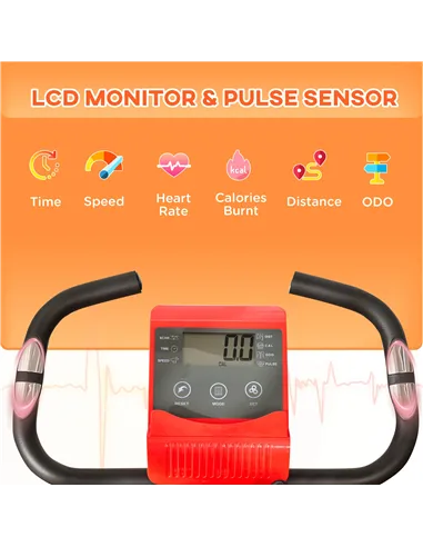 HOMCOM 2-in-1 Folding Exercise Bike with 8-Level Magnetic Resistance, Arm Resistance Band, Pulse Sensor, Red