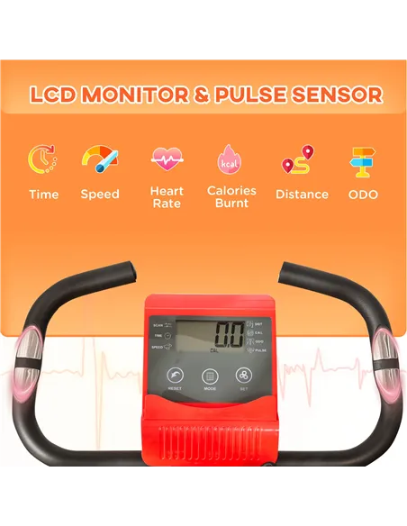 HOMCOM 2-in-1 Folding Exercise Bike with 8-Level Magnetic Resistance, Arm Resistance Band, Pulse Sensor, Red