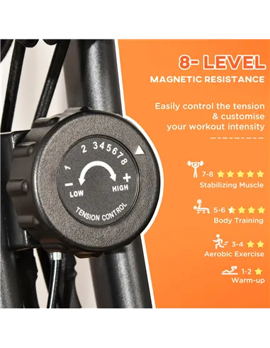 HOMCOM 2-in-1 Folding Exercise Bike with 8-Level Magnetic Resistance, Arm Resistance Band, Pulse Sensor, Red