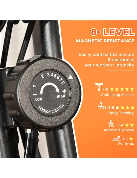 HOMCOM 2-in-1 Folding Exercise Bike with 8-Level Magnetic Resistance, Arm Resistance Band, Pulse Sensor, Red