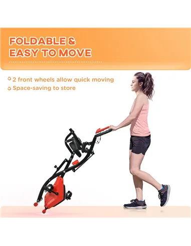 HOMCOM 2-in-1 Folding Exercise Bike with 8-Level Magnetic Resistance, Arm Resistance Band, Pulse Sensor, Red